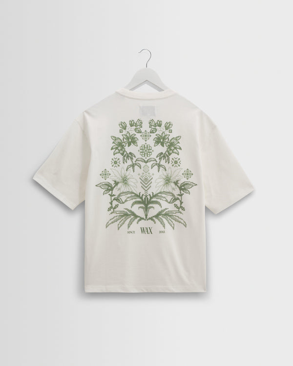 wax london men's Milton - White And Green Botanical Graphic Cotton T-Shirt