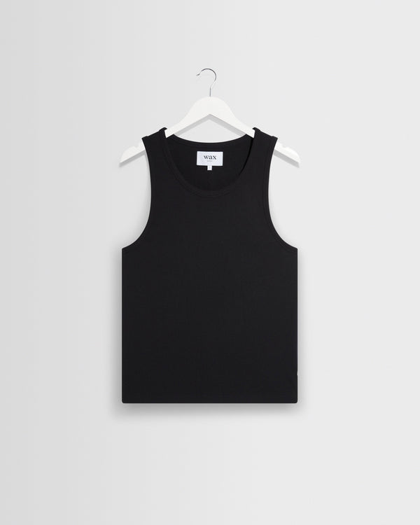 wax london men's Montague - Black Ribbed Organic Cotton Vest
