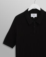wax london men's Naples - Black Diamond Stripe Knitted Polo