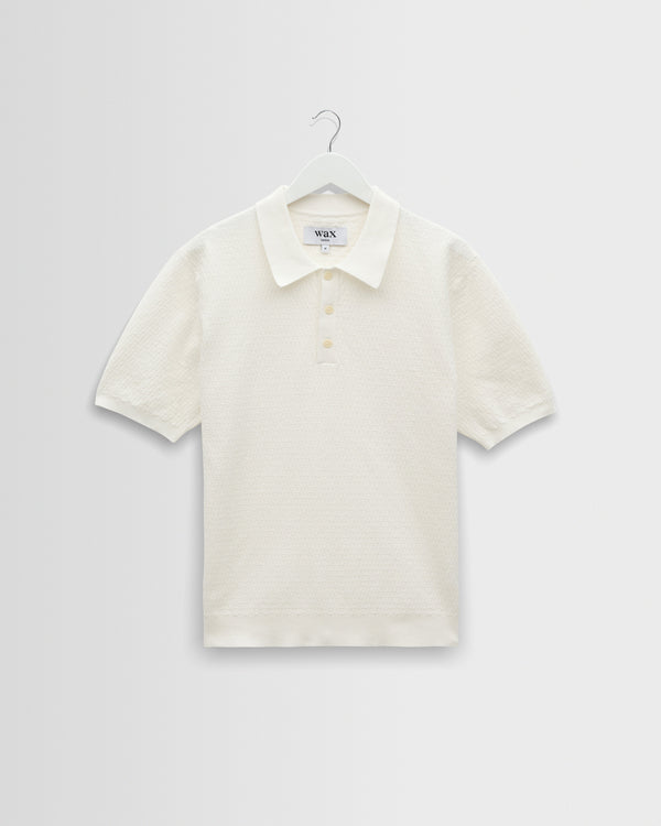 wax london men's Naples - Ecru Retro Diamond Knitted Polo