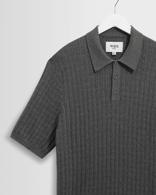 wax london men's Naples - Grey Marl Diamond Stripe Knitted Polo