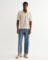 wax london men's Naples - Natural Mini Geometric Knitted Polo