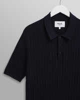 wax london men's Naples - Navy Diamond Stripe Knitted Polo