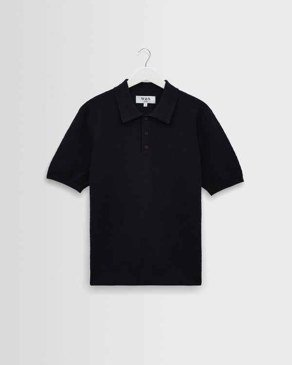 wax london men's Naples - Navy Retro Diamond Knitted Polo