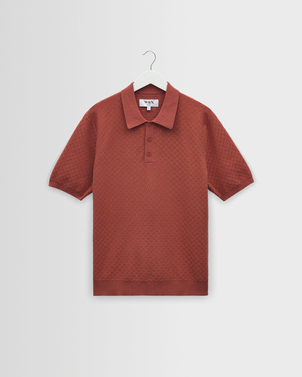 wax london men's Naples - Rust Retro Diamond Knitted Polo