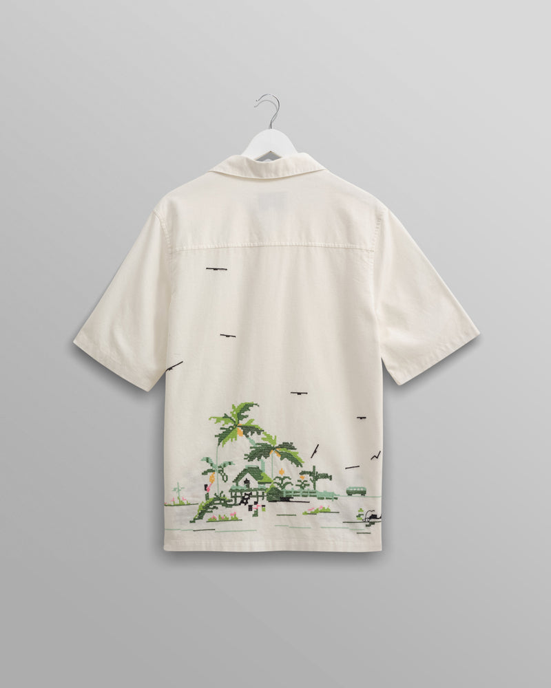 wax london Newton - Ecru Paradise Stitch Short Sleeve Shirt