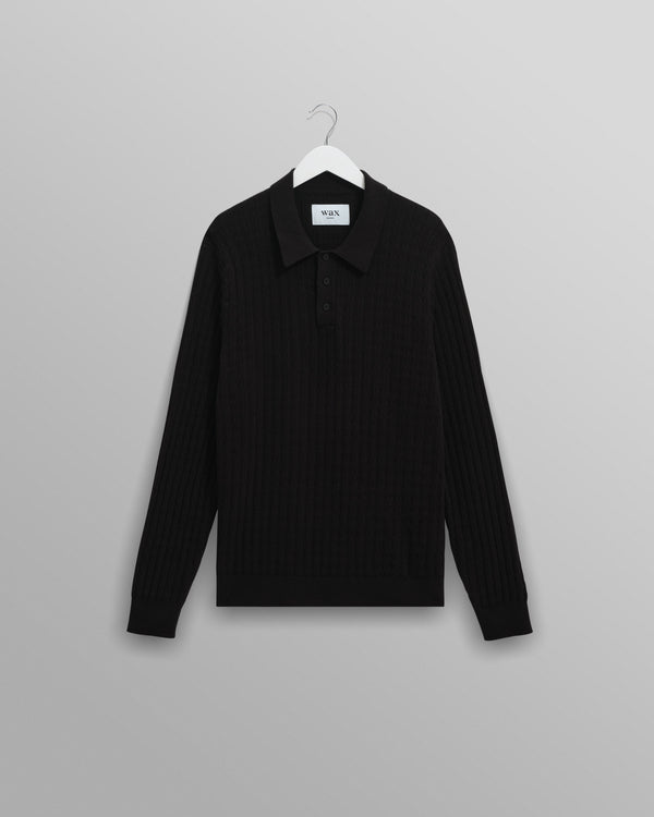 wax london men's Oban - Black Diamond Stripe Knitted Polo