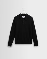 wax london men's Oban - Black Worsted Wool Knitted Polo