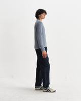 wax london men's Oban - Grey Blue Diamond Stripe Knitted Polo