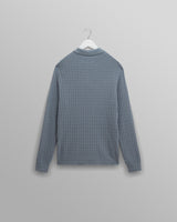 wax london men's Oban - Grey Blue Diamond Stripe Knitted Polo