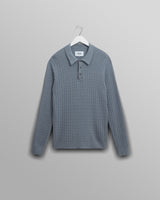 wax london men's Oban - Grey Blue Diamond Stripe Knitted Polo