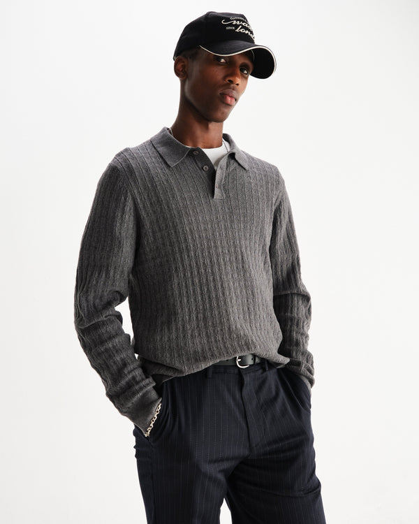 wax london men's Oban - Grey Marl Diamond Stripe Knitted Polo