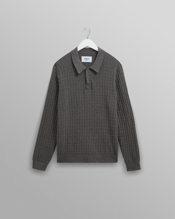 wax london men's Oban - Grey Marl Diamond Stripe Knitted Polo