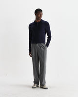 wax london men's Oban - Navy Diamond Stripe Knitted Polo