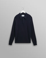 wax london men's Oban - Navy Diamond Stripe Knitted Polo