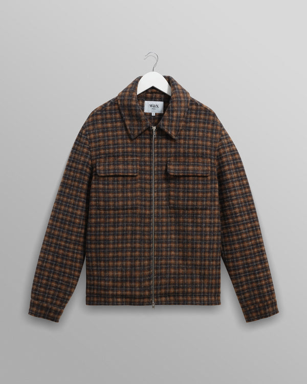 wax london men's Osier - Navy And Brown Drawn Check Jacket