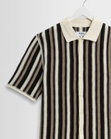 wax london men's Porto - Ecru And Black Stripe Crochet Knitted Shirt