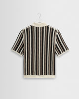 wax london men's Porto - Ecru And Black Stripe Crochet Knitted Shirt