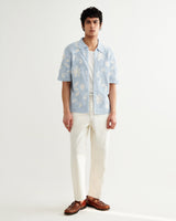 wax london men's Porto - Pale Blue Doodle Crochet Knitted Shirt