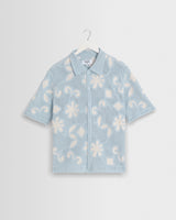 wax london men's Porto - Pale Blue Doodle Crochet Knitted Shirt