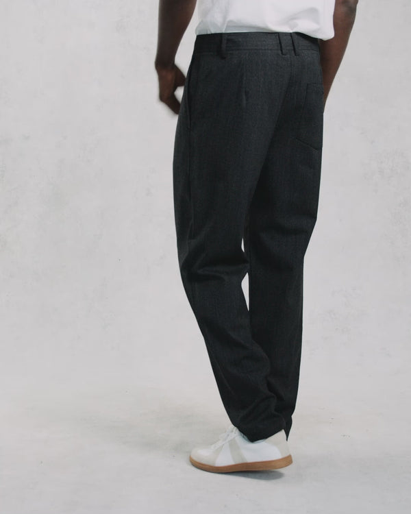 Raleigh - Charcoal Herringbone Pleated Trousers