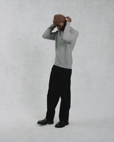 Oban - Grey Marl Textured-Check Knitted Long Sleeve Polo Shirt