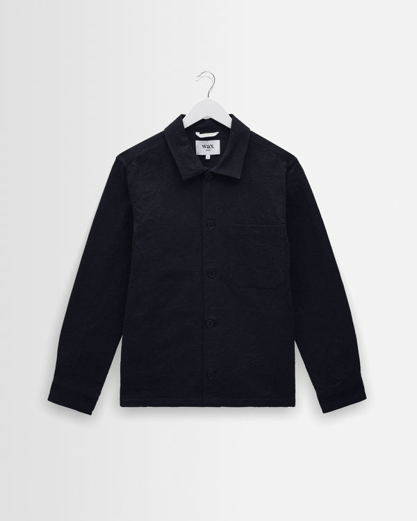 wax london men's Rockley - Navy Honeycomb Jacquard Overshirt