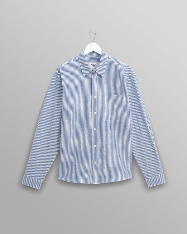 wax london Rove - Blue Striped Cotton Seersucker Shirt