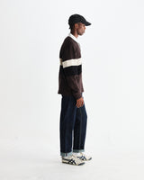 wax london men's Rowhill - Brown And Black Panelled Loopback Rugby Shirt