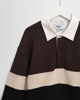 wax london men's Rowhill - Brown And Black Panelled Loopback Rugby Shirt