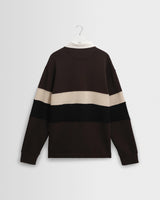 wax london men's Rowhill - Brown And Black Panelled Loopback Rugby Shirt
