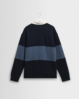 wax london men's Rowhill - Navy And Blue Panelled Loopback Rugby Shirt