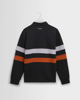 wax london men's Rowhill - Navy Stripe Panelled Loopback Rugby Shirt