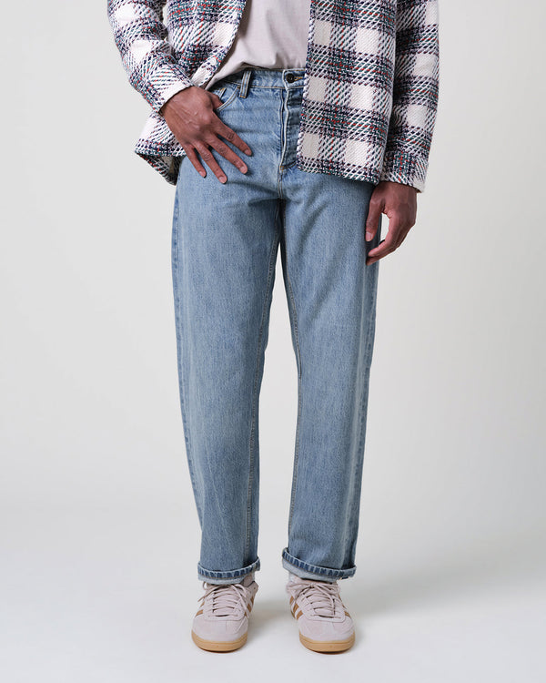 wax london men's Russell - Blue Wash Selvedge Straight Fit Denim Jeans