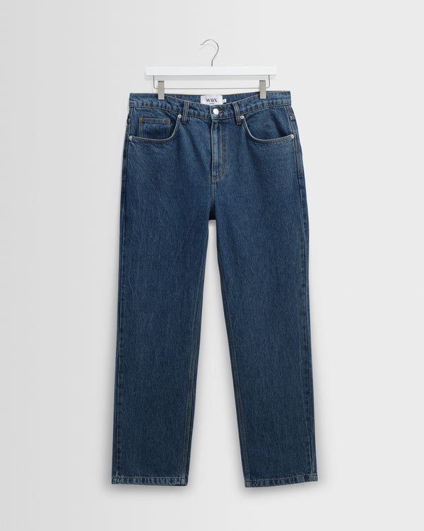 wax london men's Russell - Mid Blue Straight Fit Denim Jeans