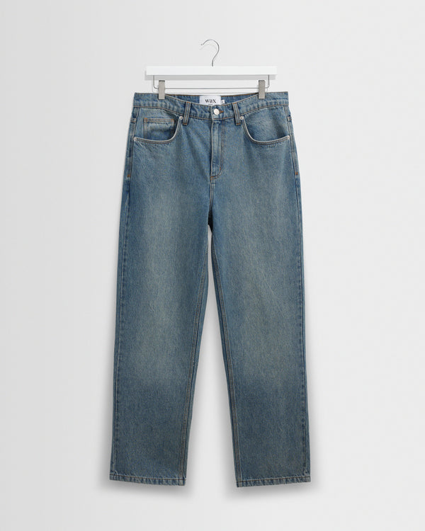 wax london men's Russell - Vintage Blue Straight Fit Denim Jeans