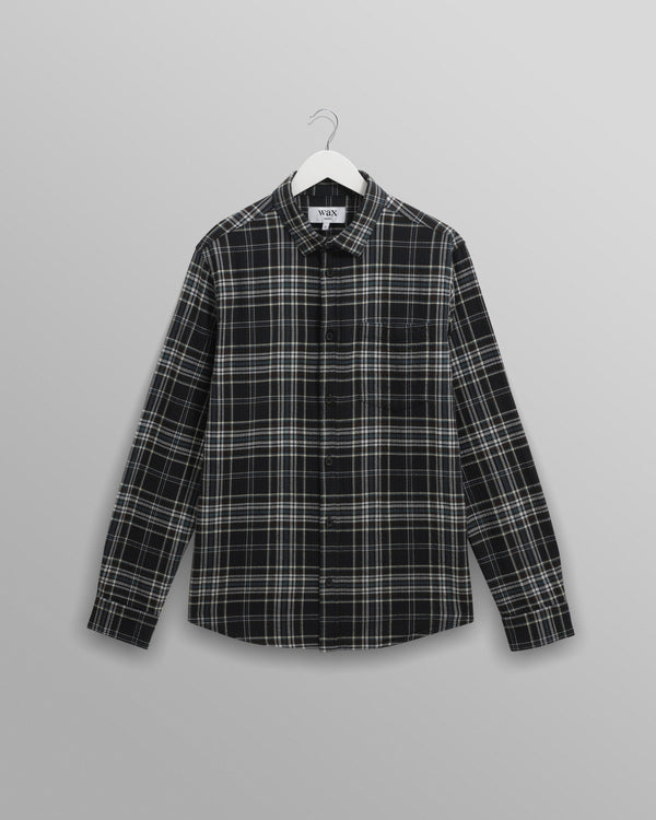 wax london men's Shelly - Navy And Multicolour Seersucker Flannel Shirt