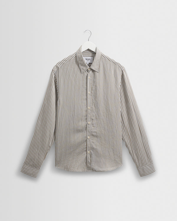 wax london men's Shelly - Sage Viscose Stripe Shirt