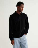 wax london men's Shore - Black Textured Long-Sleeve Polo Shirt