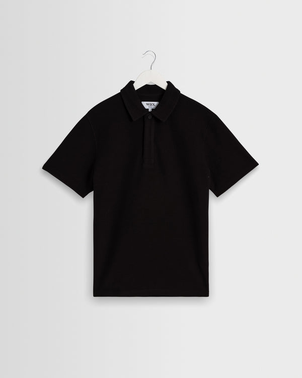 wax london men's Shore - Black Textured Short-Sleeve Polo Shirt