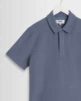 wax london men's Shore - Mid Blue Textured Short-Sleeve Polo Shirt