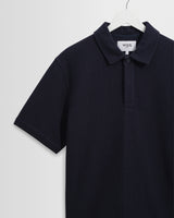 Shore - Navy Textured Organic Cotton Polo Shirt