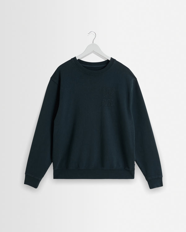 wax london men's Sidney - Washed Black Embroidered Brushed Cotton Sweatshirt