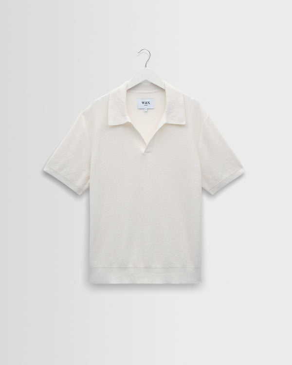 wax london men's Siena - Ecru Boucle Knitted Polo Shirt