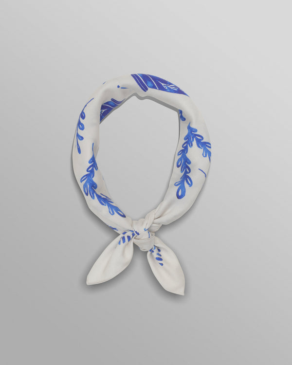 wax london Sloane - White And Blue Doodle Neck Scarf