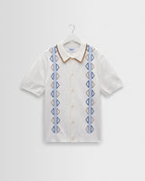 wax london men's Tellaro - Ecru And Blue Retro Embroidered Shirt