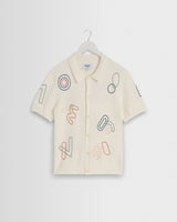 wax london men's Tellaro - Ecru And Multicolour Shapes Embroidered Shirt