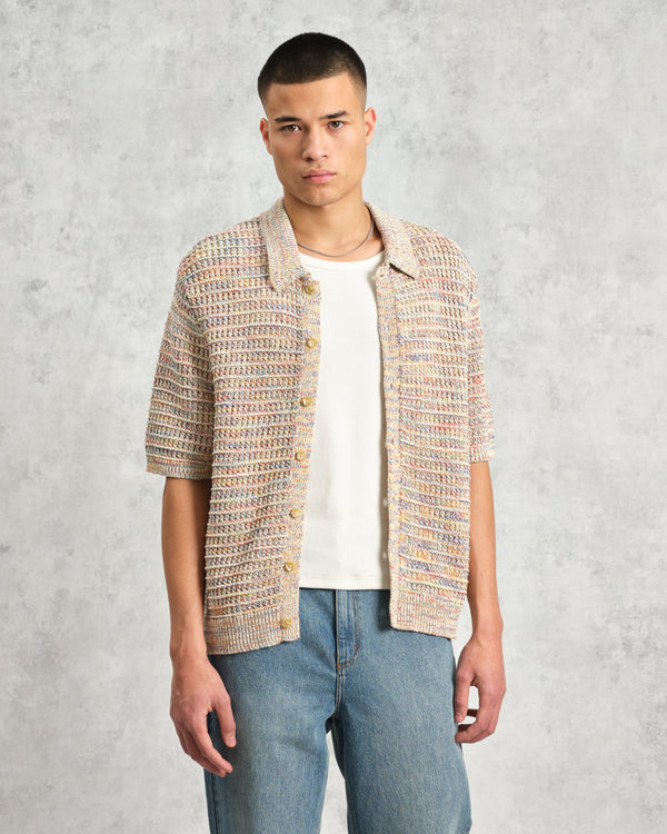 wax london men's Tellaro - Multicolour Twist Knitted Cotton Polo Shirt
