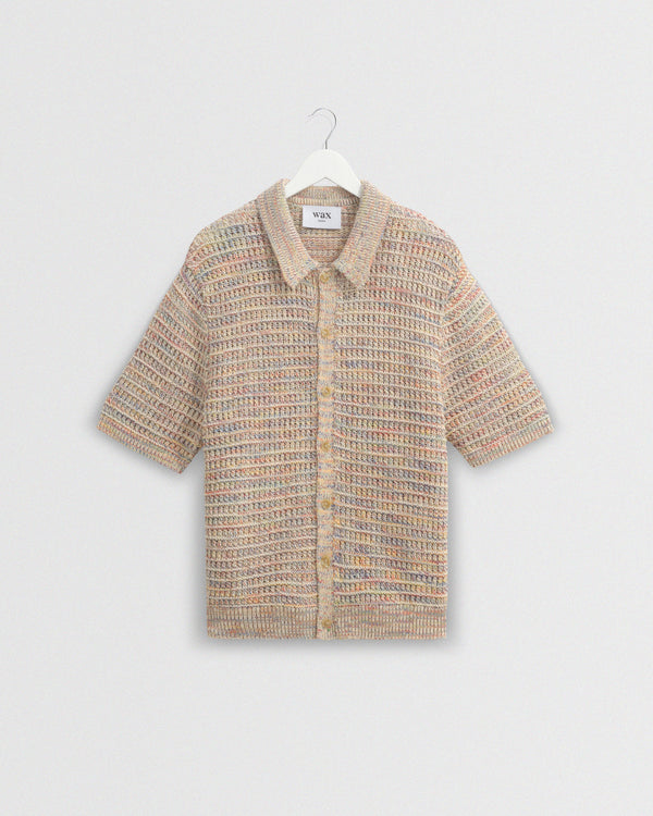 wax london men's Tellaro - Multicolour Twist Knitted Cotton Polo Shirt
