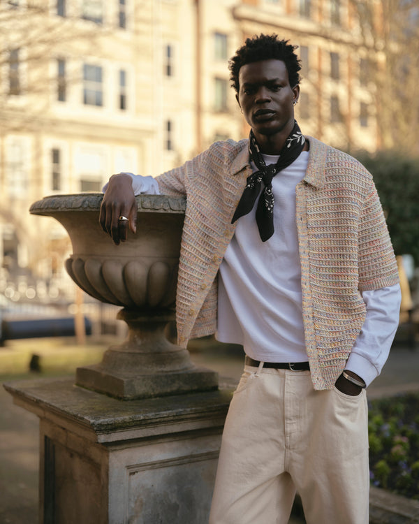 wax london Tellaro - Multicolour Twist Knitted Cotton Polo Shirt